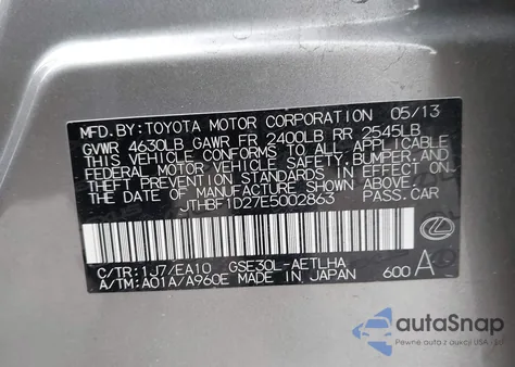 2014 Lexus Is 250 из США, поврежденный, VIN JTHBF1D27E5002863